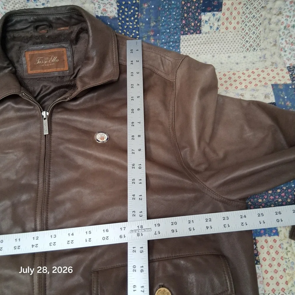 Tasso Elba Mens XL Brown Leather Bomber Jacket Full Zip Ribbed Waist Y2K Lined